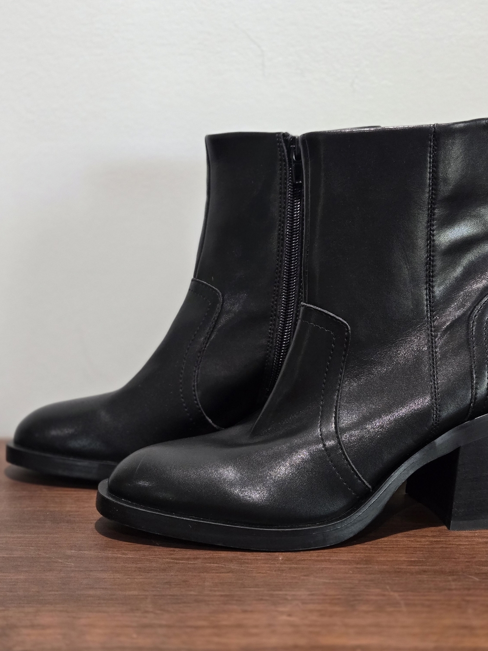 Steve Madden Black Leather Ankle Booties with Block Heel